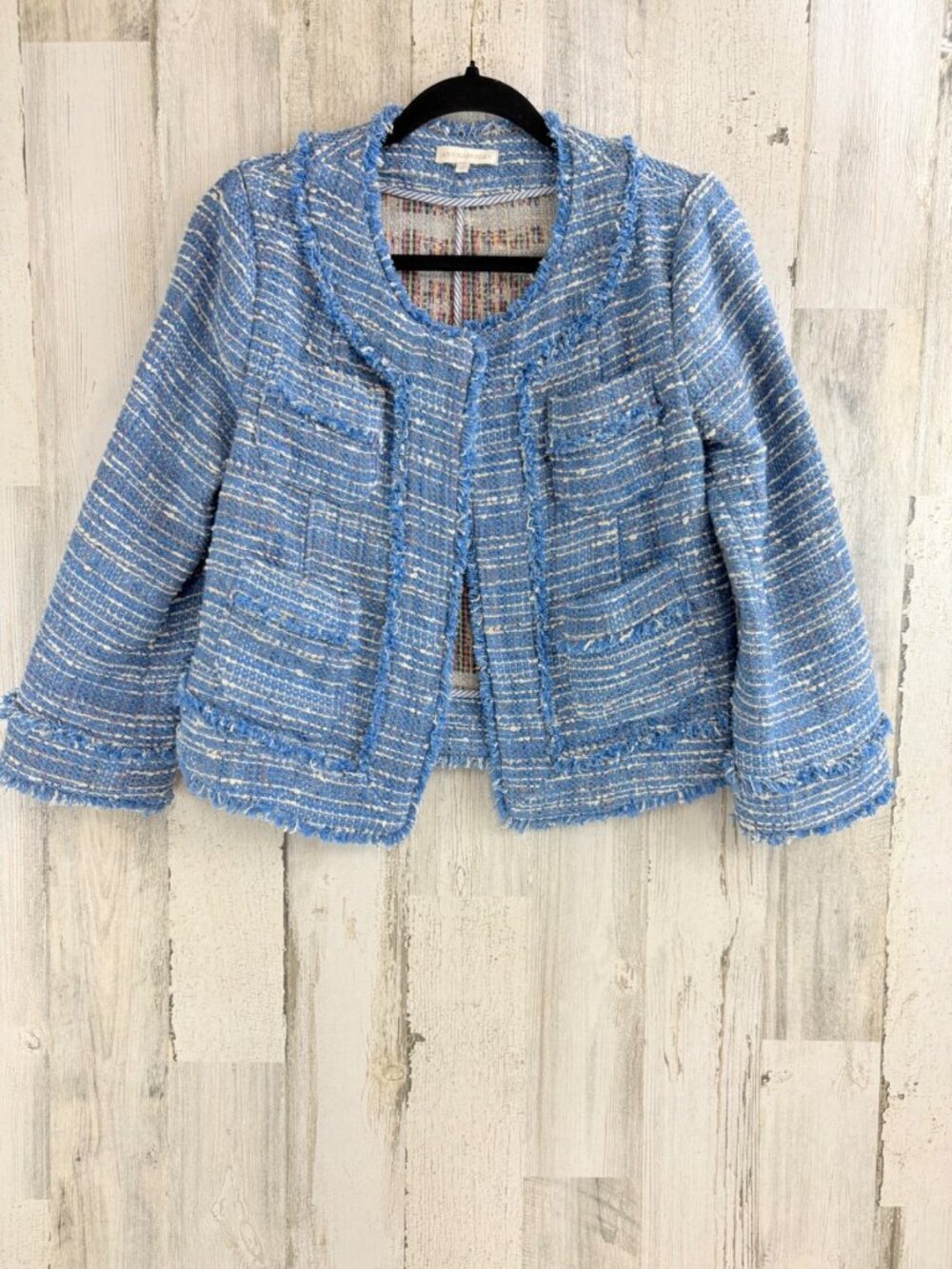 ANN MASHBURN Size S Kiki Cardigan Blue Tweed Lady Jacket